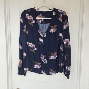 Lucky Brand Boho Blouse Navy Pink Foral Women's Medium